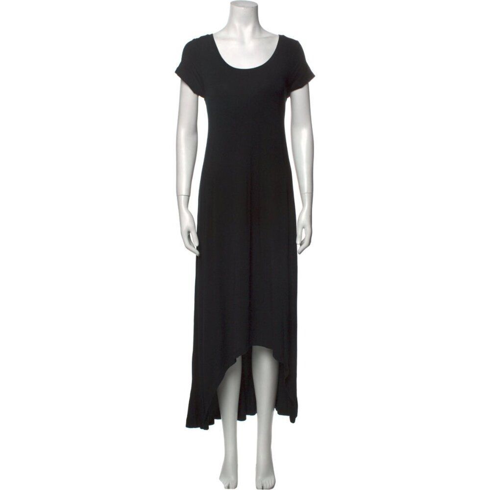 H by Halston Black Tent Dress Midi High Low Stretch Short Sleeve Size M